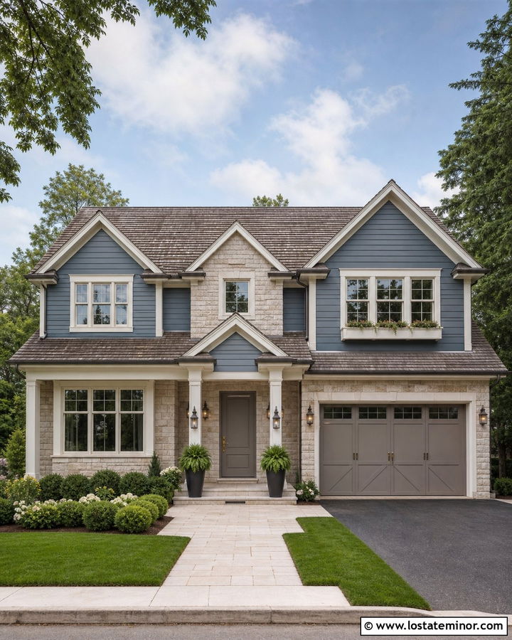Slate Blue House With Warm Gray Front Door - 30 Slate Blue House Design With Entry Door Ideas