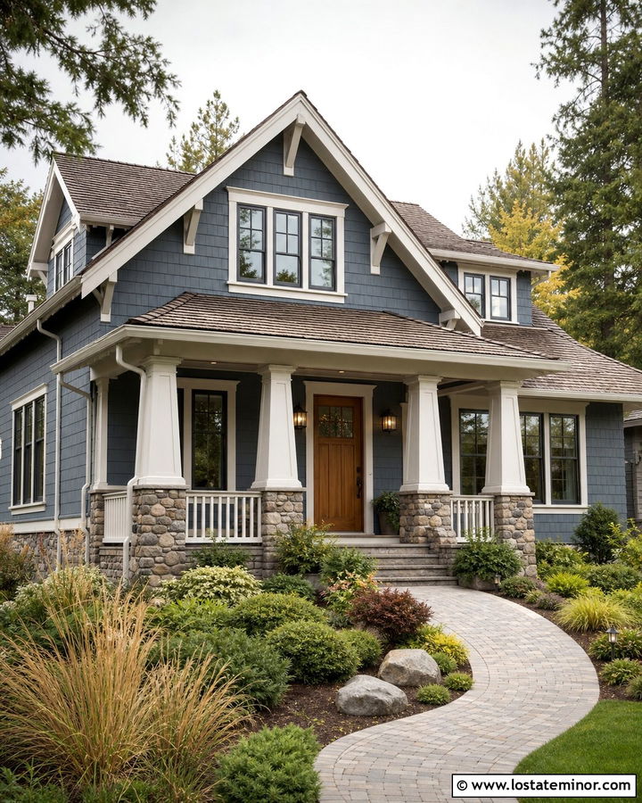 Slate Blue House With Warm White Trim - 30 Slate Blue House Design With Trim Ideas