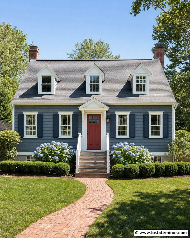 Slate Blue House With Warm White Window Frames - 30 Slate Blue House Design With Window Frames Ideas