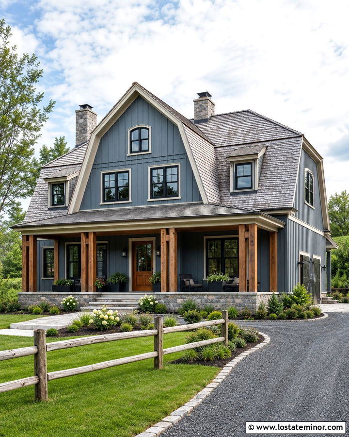 Slate Blue House With Weathered Gray Gambrel Roof - 30 Slate Blue House Design With Roof Ideas