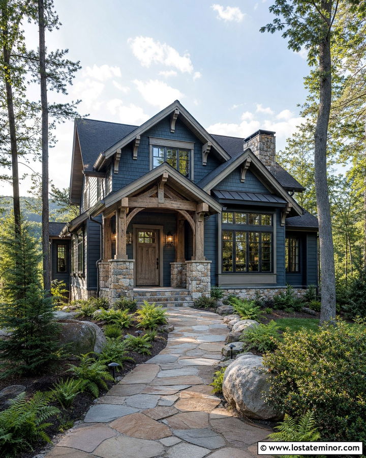 Slate Blue House With Weathered Oak Porch Ceiling - 30 Slate Blue House Design With Porch Ceiling Ideas