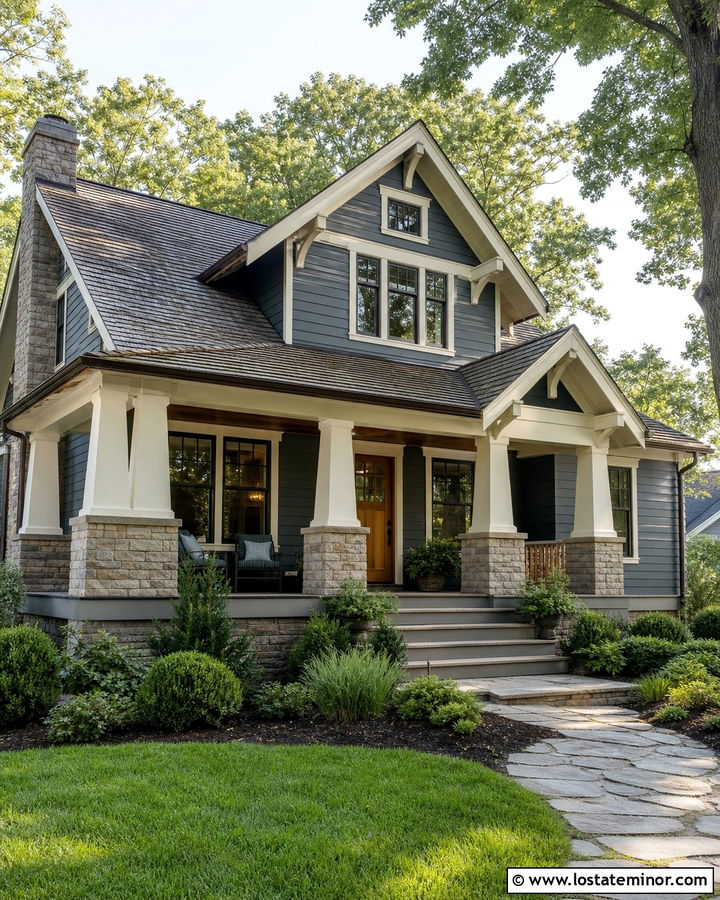 Slate Blue House With Weathered Wood Roof - 30 Slate Blue House Design With Siding Ideas