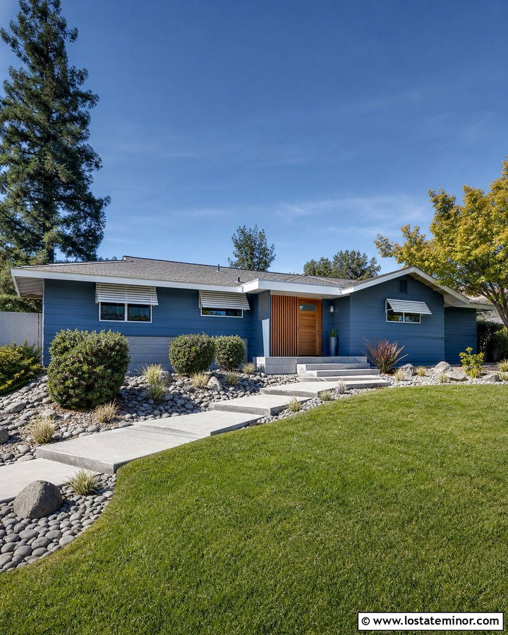 Slate Blue House With White Aluminum Awnings - 30 Slate Blue House Design With Awning Ideas