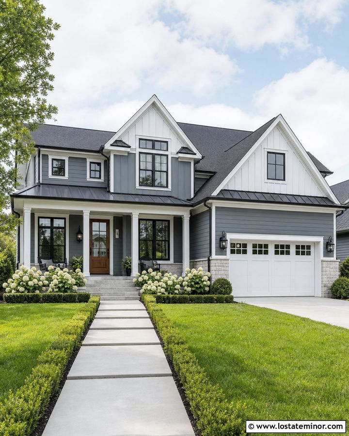 Slate Blue House With White Board And Batten Trim - 30 Slate Blue House Design With Trim Ideas