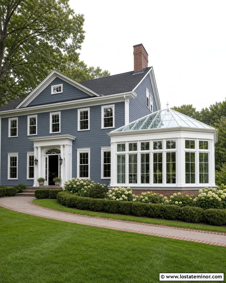 Slate Blue House With White Conservatory - 30 Slate Blue House Design With Sunroom Ideas