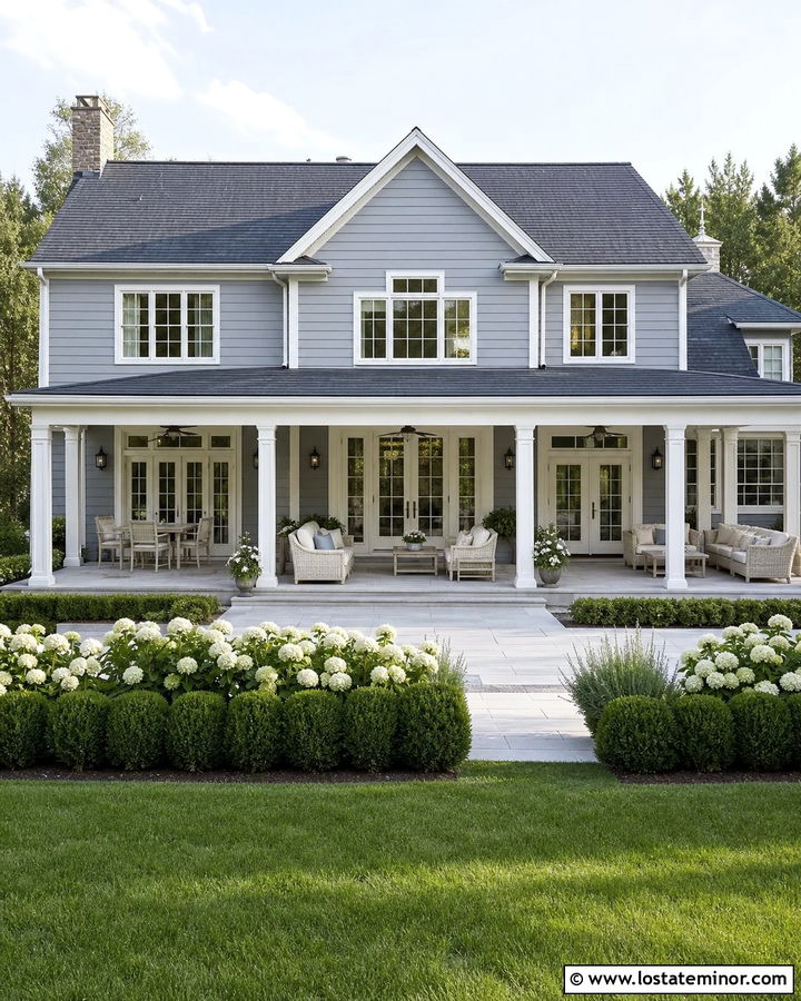 Slate Blue House With White Covered Patio - 30 Slate Blue House Design With Backyard Ideas