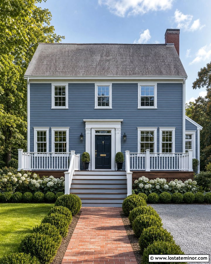 Slate Blue House With White Deck Railing - 30 Slate Blue House Design With Deck Ideas