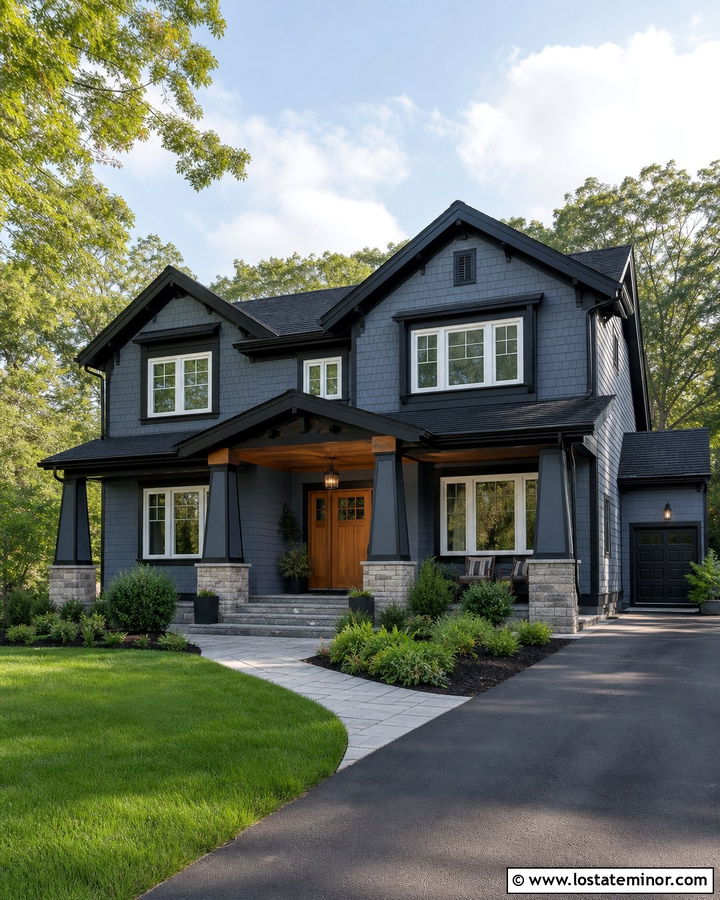 Slate Blue House With White Frames And Black Trim - 30 Slate Blue House Design With Window Frames Ideas