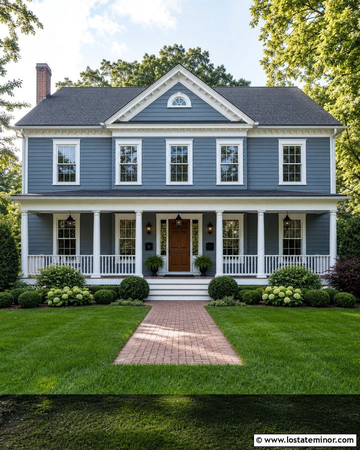 Slate Blue House With White Front Porch - 30 Slate Blue House Design With Front Porch Ideas