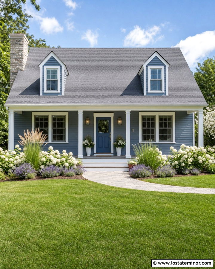 Slate Blue House With White Lanterns - 30 Slate Blue House Design With Light Fixtures Ideas
