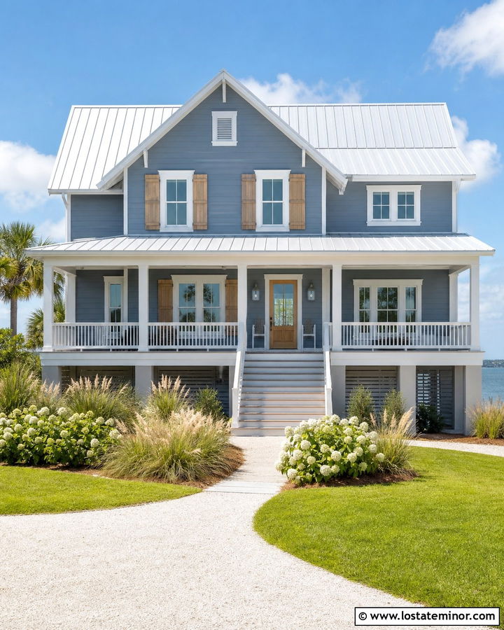 Slate Blue House With White Metal Roof - 30 Slate Blue House Design With Roof Ideas