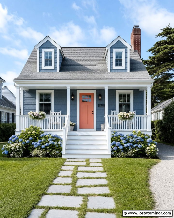 Slate Blue House With White Painted Deck - 30 Slate Blue House Design With Deck Ideas
