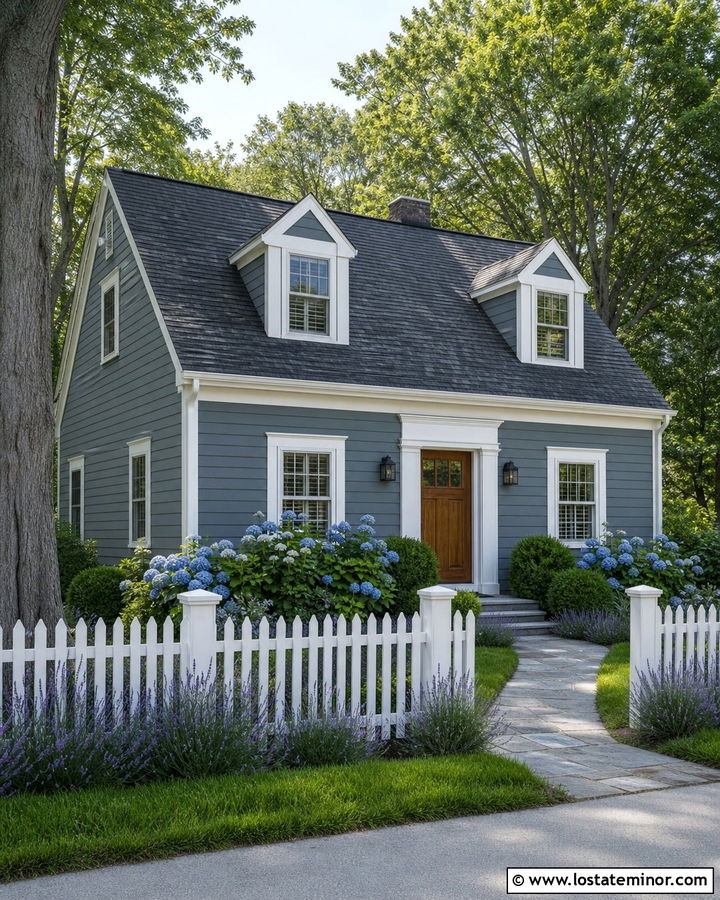 Slate Blue House With White Picket Fence - 30 Slate Blue House Design With Fence Ideas
