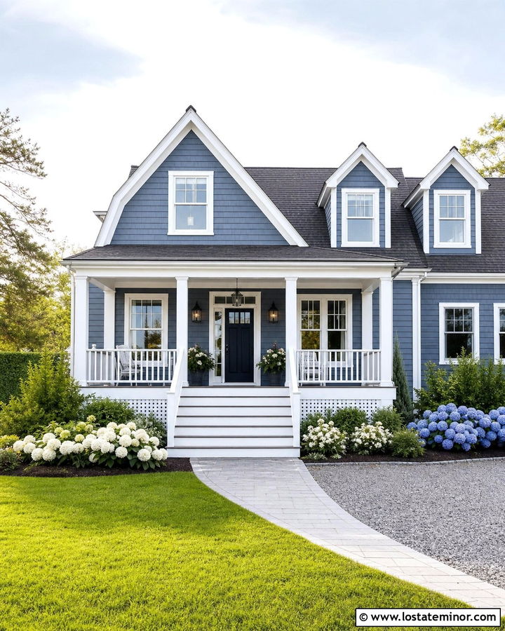 Slate Blue House With White Porch Steps - 30 Slate Blue House Design With Steps Ideas