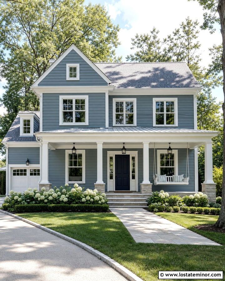 Slate Blue House With White Porch Swing - 30 Slate Blue House Design With Swing Ideas