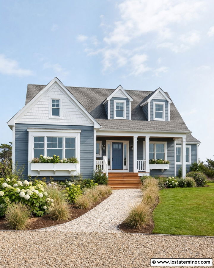 Slate Blue House With White Shingle Accents - 30 Slate Blue House Design With Shingles Ideas