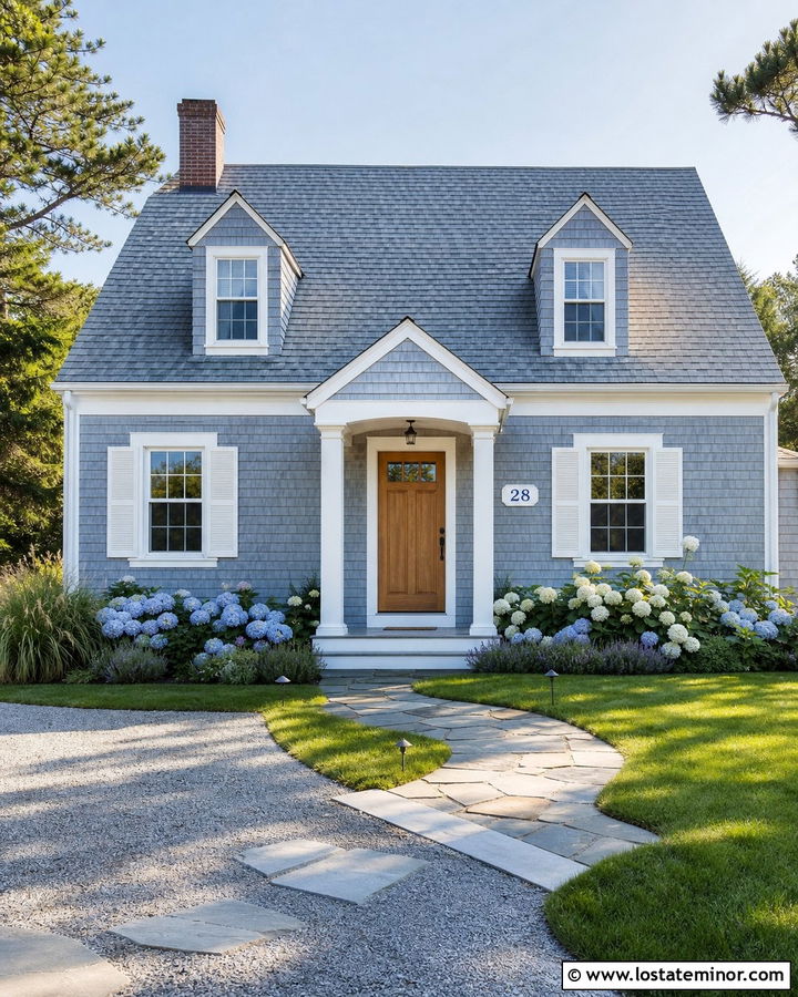Slate Blue House With White Shutters And Numbers - 30 Slate Blue House Design With House Numbers Ideas