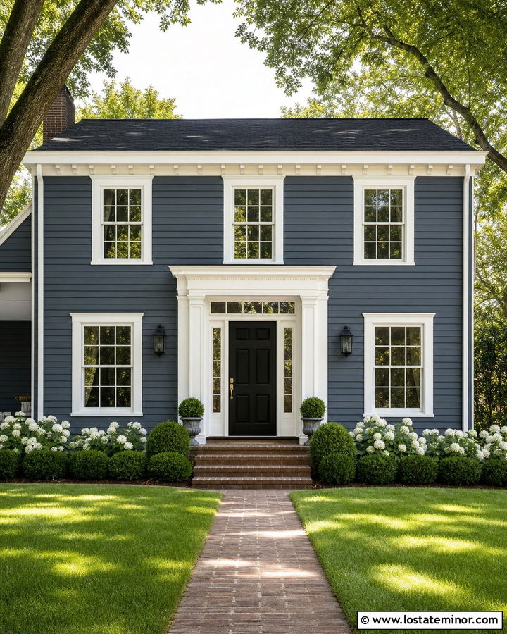 Slate Blue House With White Trim And Black Door - 30 Slate Blue House Design With Accents Ideas