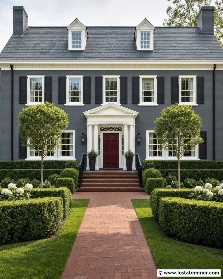 Slate Blue House With White Trim And Burgundy Door - 30 Slate Blue House Design With Trim Ideas