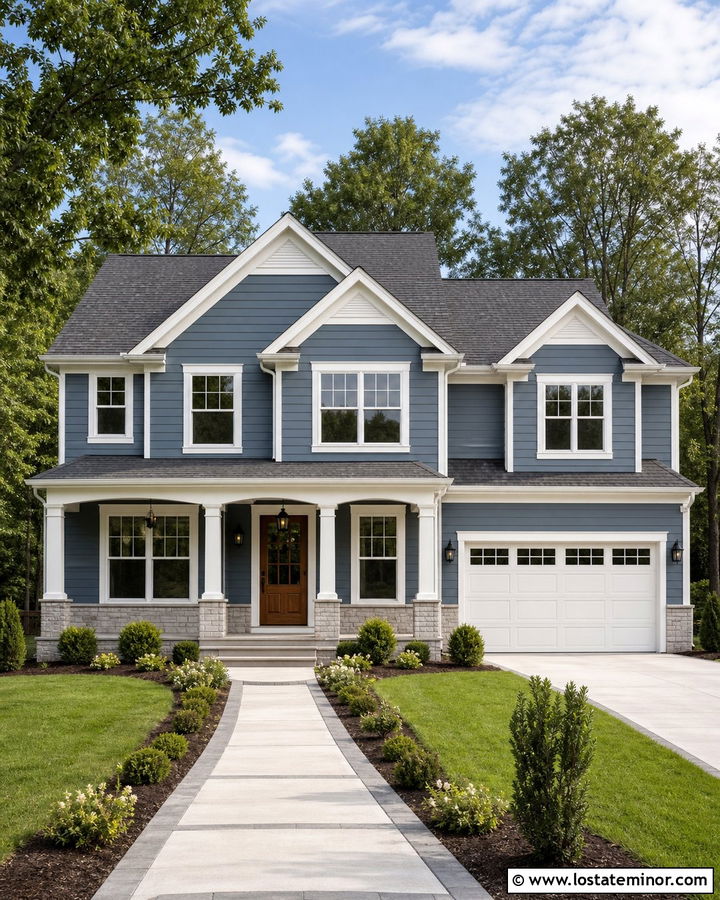 Slate Blue House With White Trim And Gray Roof - 30 Slate Blue House Design With Trim Ideas