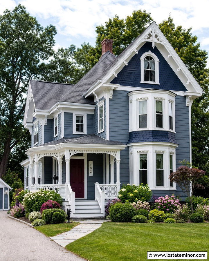 Slate Blue House With White Trim And Numbers - 30 Slate Blue House Design With House Numbers Ideas
