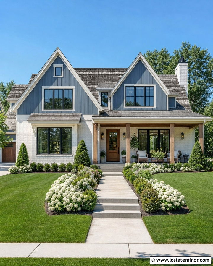 Slate Blue House With Whitewashed Brick - 30 Slate Blue House Design With Brick Accents Ideas