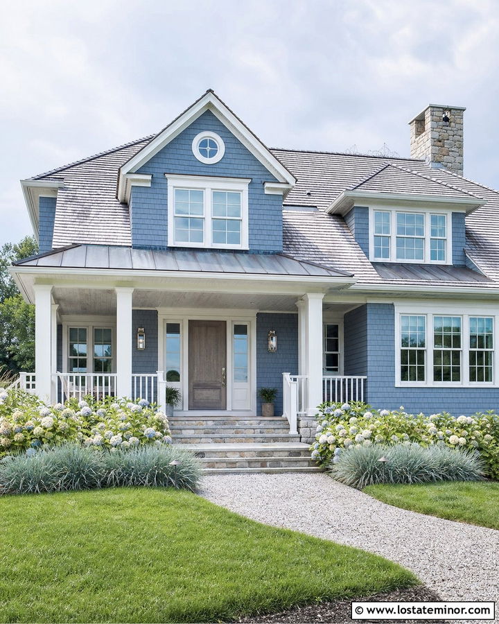 Slate Blue House With Whitewashed Wood Porch Ceiling - 30 Slate Blue House Design With Porch Ceiling Ideas