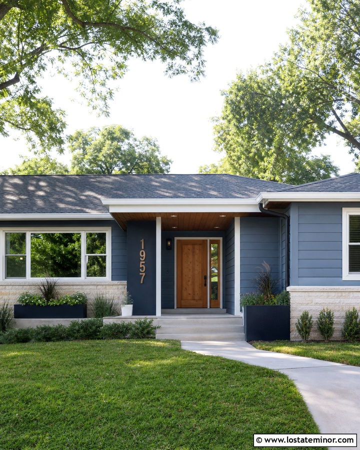 Slate Blue House With Wood House Numbers - 30 Slate Blue House Design With House Numbers Ideas