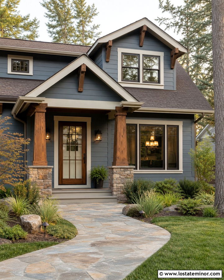 Slate Blue House With Wood Look Storm Door - 30 Slate Blue House Design With Storm Door Ideas