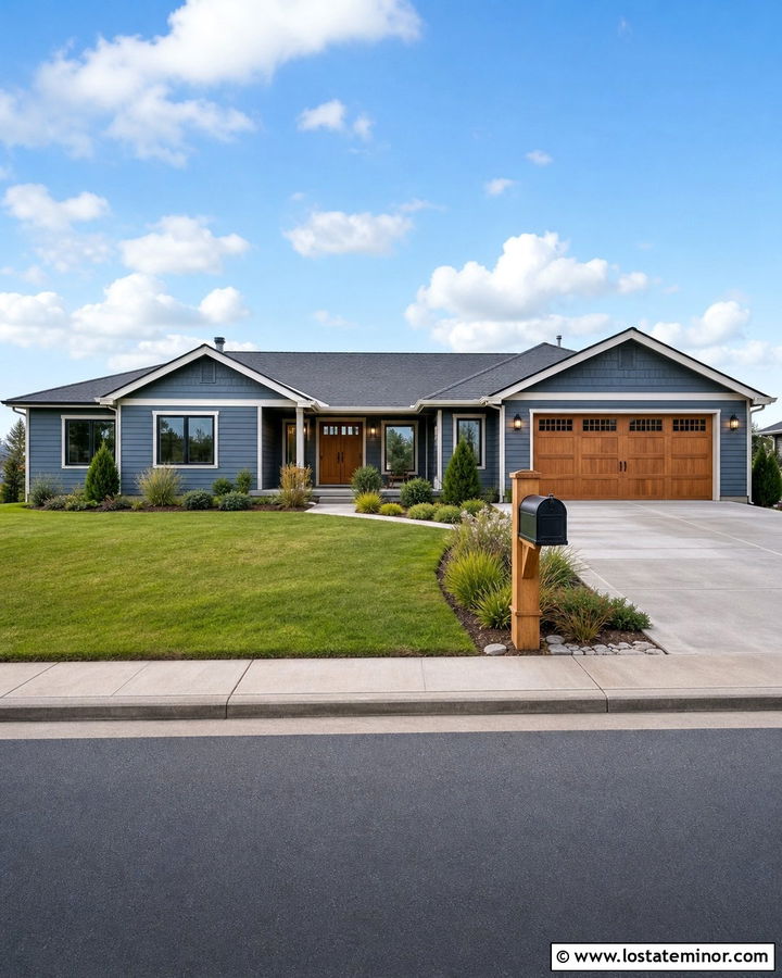 Slate Blue House With Wood Post Mailbox - 30 Slate Blue House Design With Mailbox Ideas