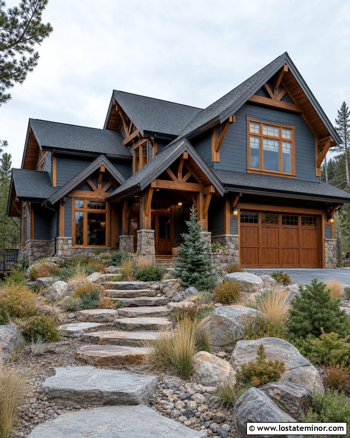 Slate Blue House With Wood Window Frames - 30 Slate Blue House Design With Window Frames Ideas