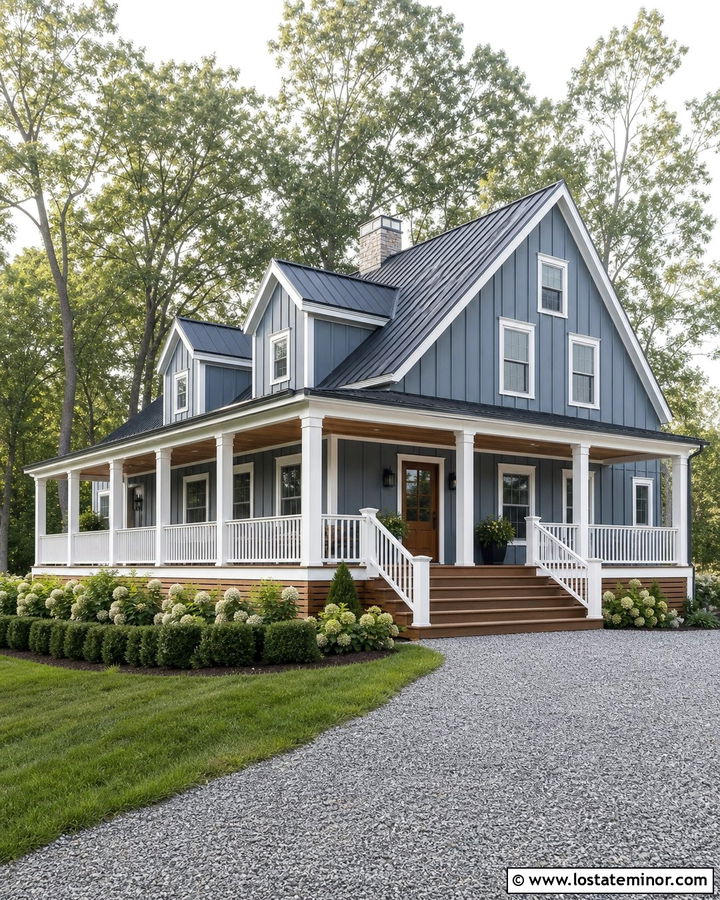 Slate Blue House With Wraparound Deck - 30 Slate Blue House Design With Deck Ideas