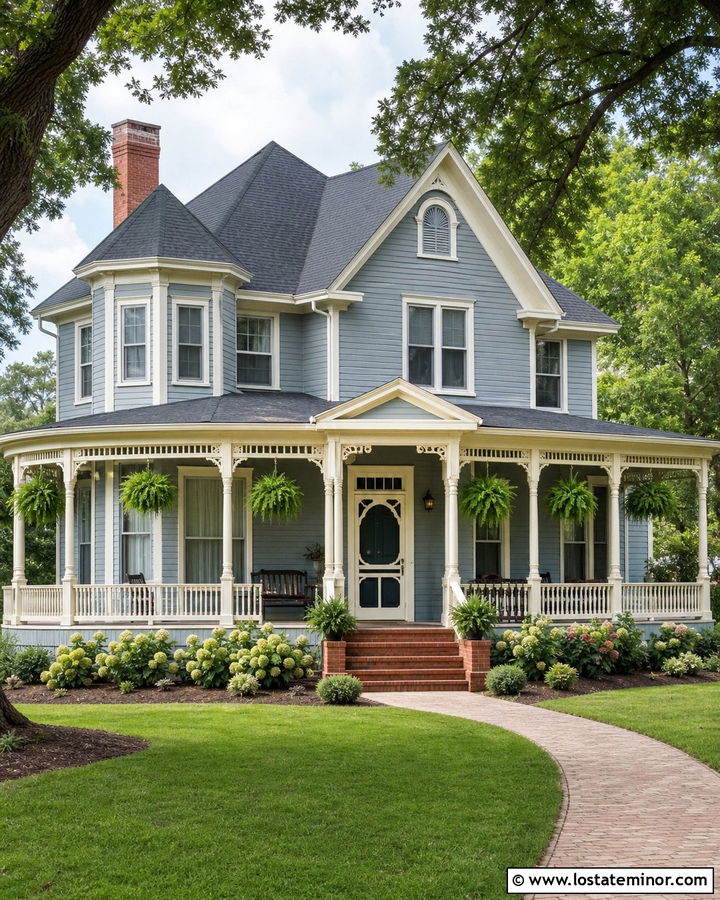 Slate Blue House With Wraparound Porch Screen Door - 30 Slate Blue House Design With Screen Door Ideas