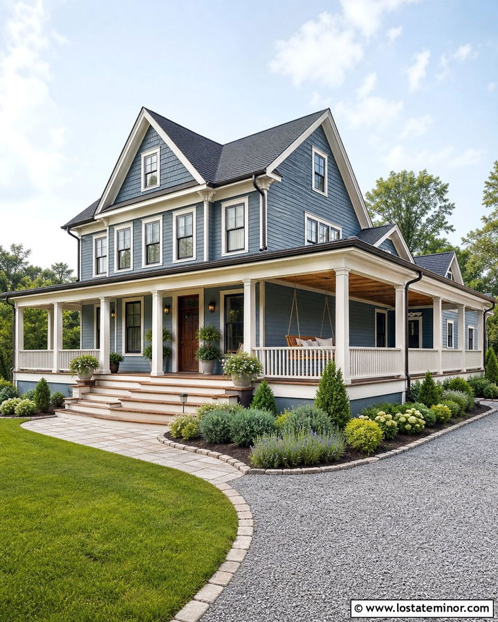 Slate Blue House With Wraparound Porch - 30 Slate Blue House Design With Front Porch Ideas