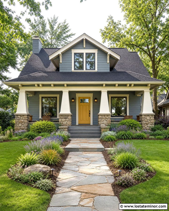 Slate Blue House With Yellow Front Door - 30 Slate Blue House Design With Front Door Ideas
