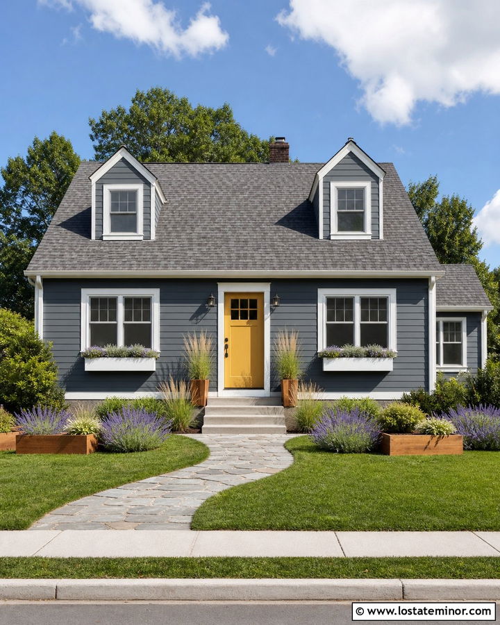 Slate Blue House With Yellow Front Door - 30 Slate Blue House Design With Siding Ideas