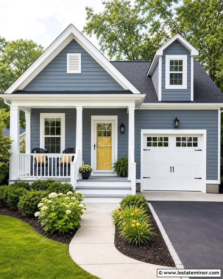 Slate Blue House With Yellow Front Door And White Storm Door - 30 Slate Blue House Design With Storm Door Ideas
