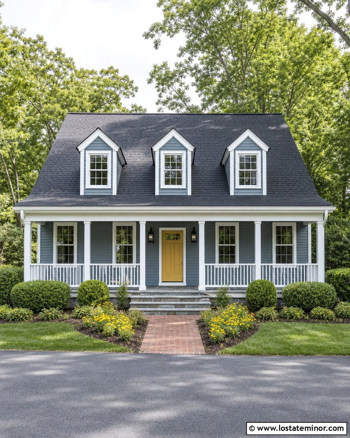 Slate Blue House With Yellow Front Door Porch - 30 Slate Blue House Design With Front Porch Ideas