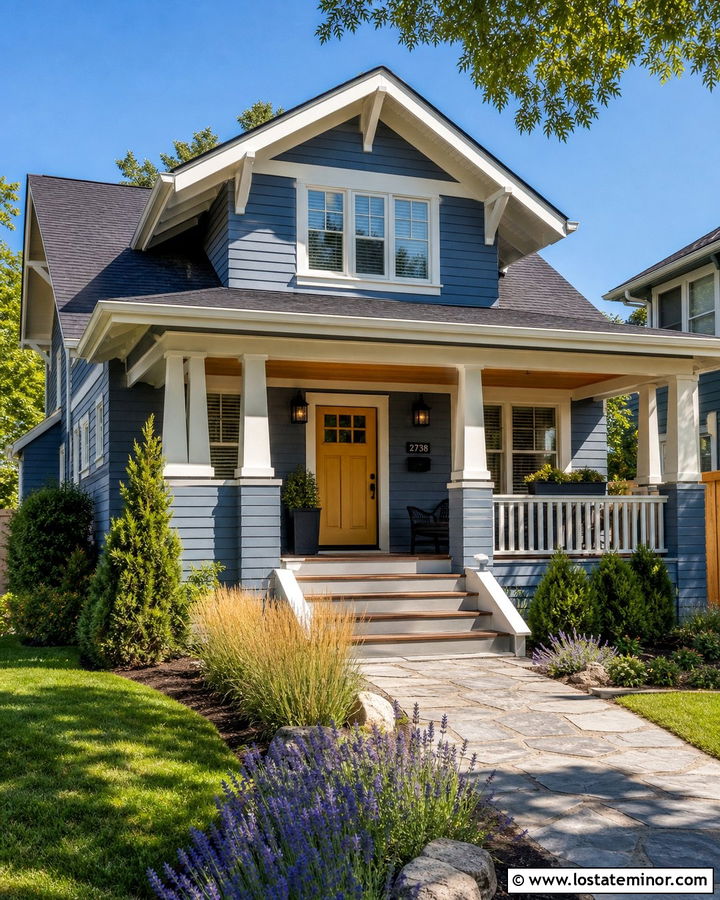 Slate Blue House With Yellow Front Door - 30 Slate Blue House Design With Entry Door Ideas