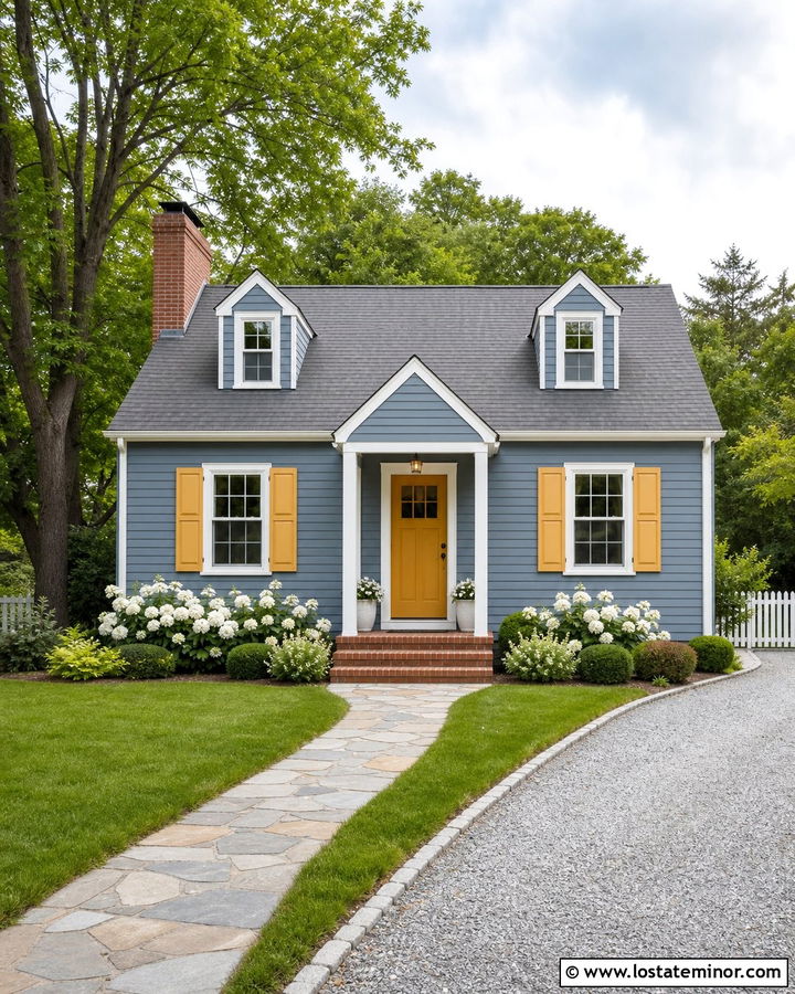 Slate Blue House With Yellow Shutters - 30 Slate Blue House Design With Shutters Ideas