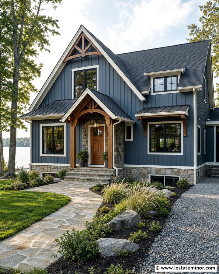 Slate Blue Lake House Board And Batten - 30 Slate Blue House Design With Board and Batten Ideas