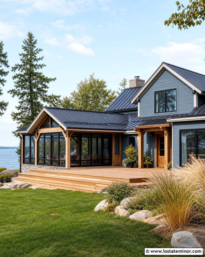 Slate Blue Lake House With Rear Sunroom - 30 Slate Blue House Design With Sunroom Ideas