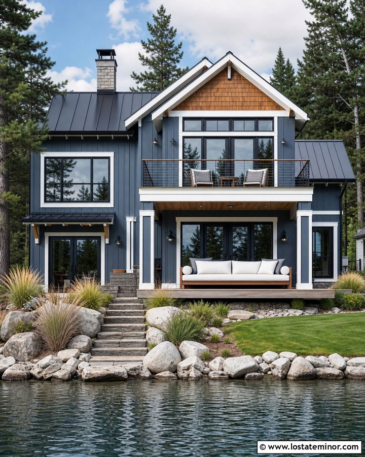 Slate Blue Lake House With Waterfront Daybed - 30 Slate Blue House Design With Daybed Ideas