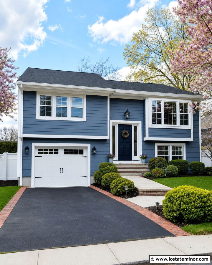 Slate Blue Lap Siding With White Garage Door - 30 Slate Blue House Design With Accents Ideas