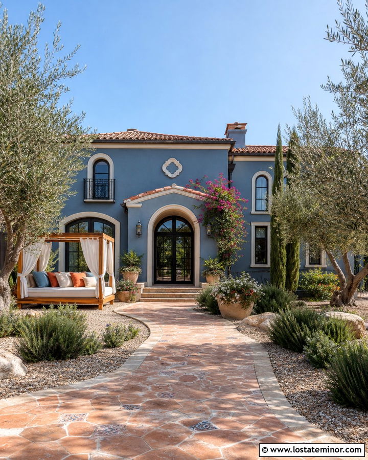 Slate Blue Mediterranean House With Canopy Daybed - 30 Slate Blue House Design With Daybed Ideas