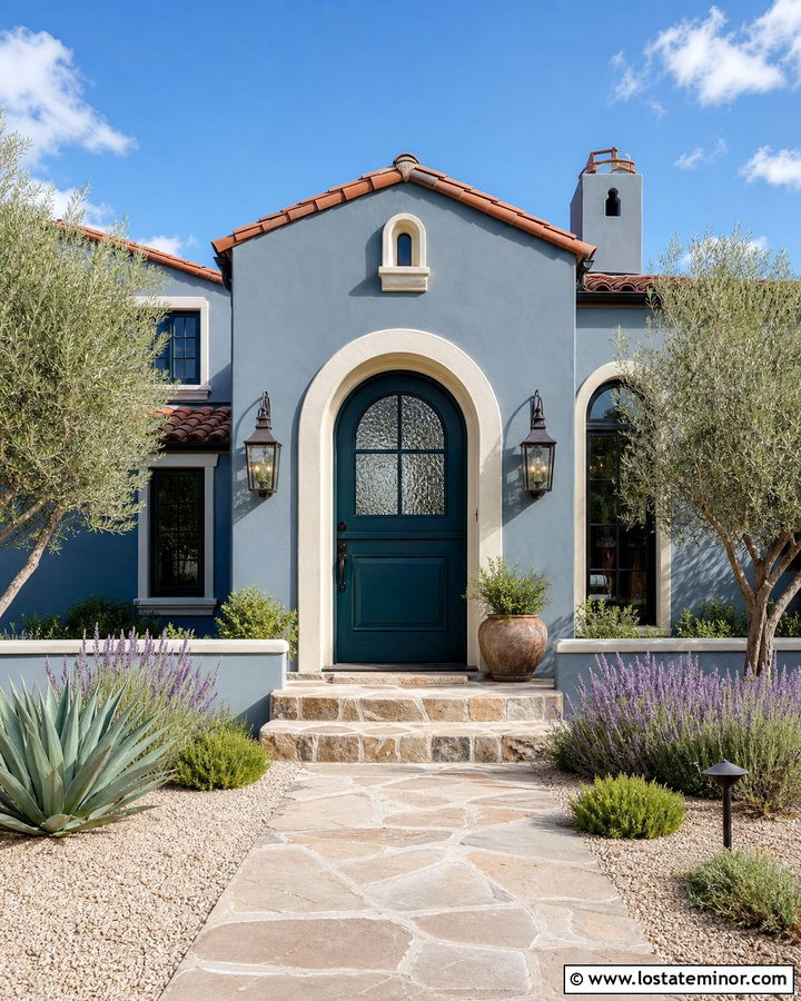 Slate Blue Mediterranean House With Teal Dutch Door - 30 Slate Blue House Design With Dutch Door Ideas