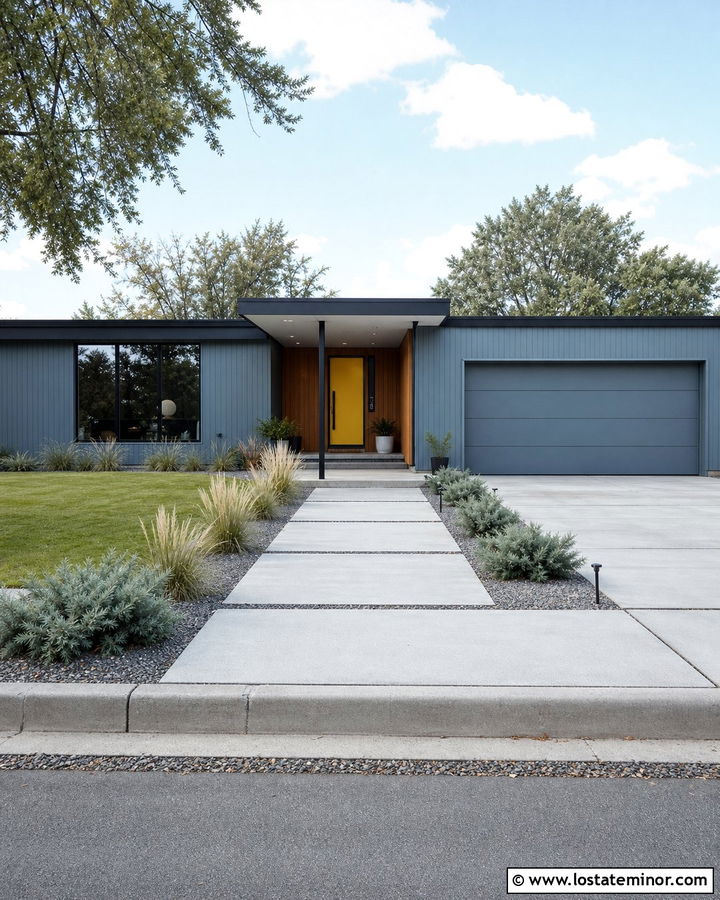 Slate Blue Midcentury House With Cantilevered Portico - 30 Slate Blue House Design With Portico Ideas
