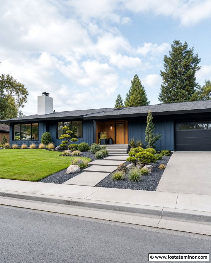 Slate Blue Midcentury House With Concrete Chimney - 30 Slate Blue House Design With Chimney Ideas