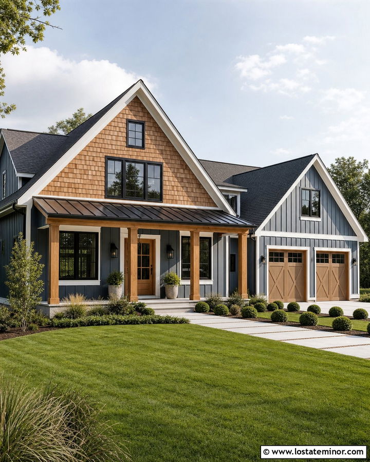 Slate Blue Modern Farmhouse With Cedar Shake Accents - 30 Slate Blue House Design With Cedar Shake Ideas