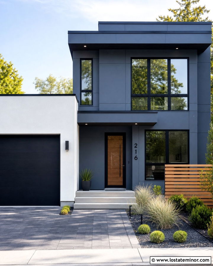 Slate Blue Modern House With Black Storm Door - 30 Slate Blue House Design With Storm Door Ideas
